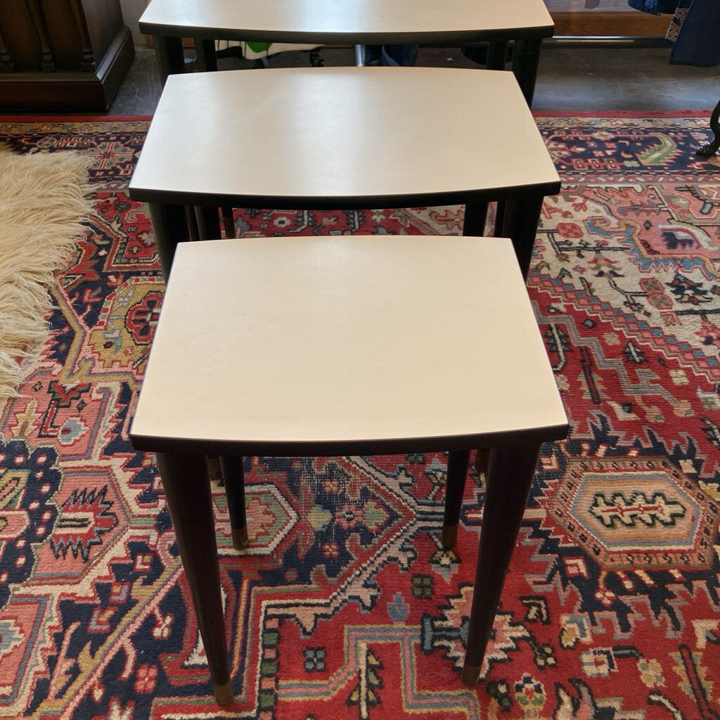 Mid Century White & Black Stacking Tables