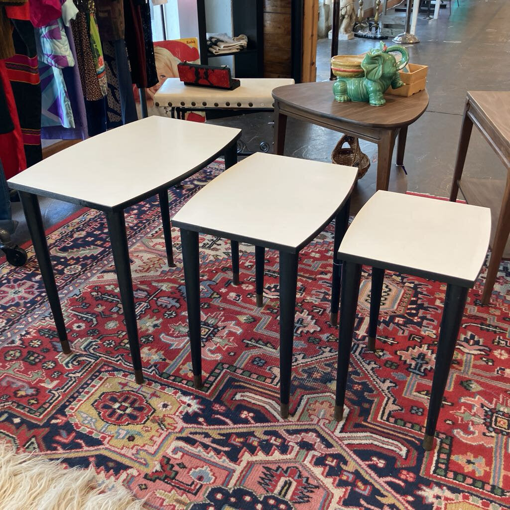 Mid Century White & Black Stacking Tables