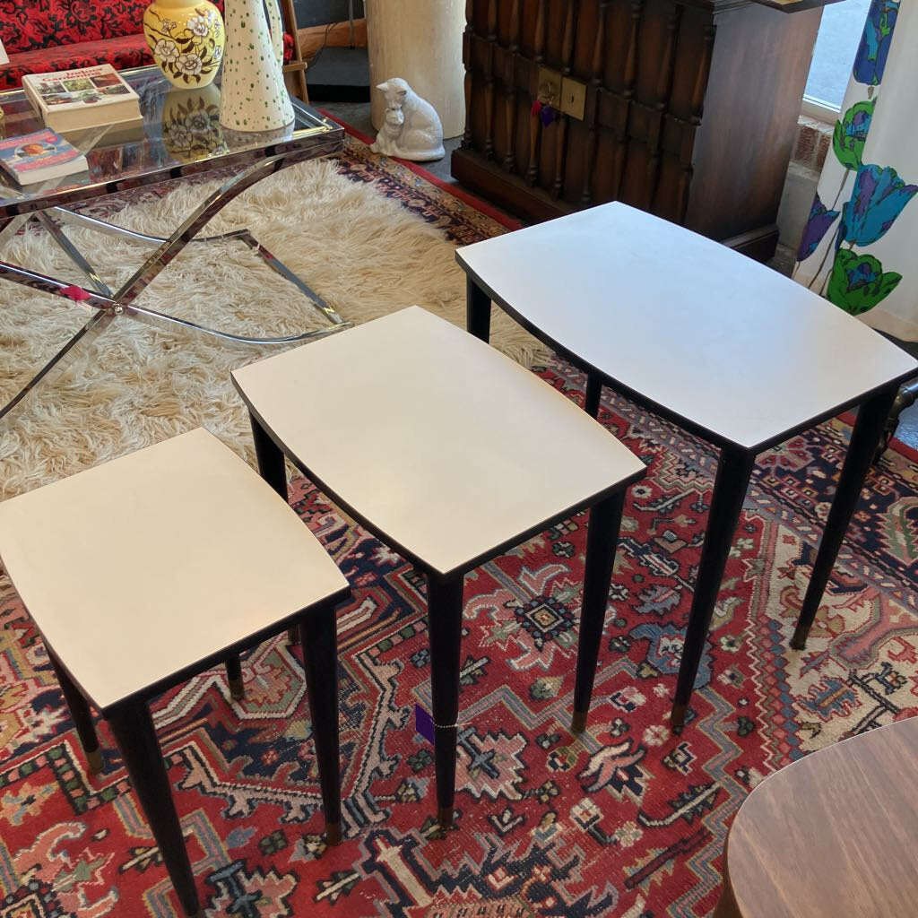 Mid Century White & Black Stacking Tables