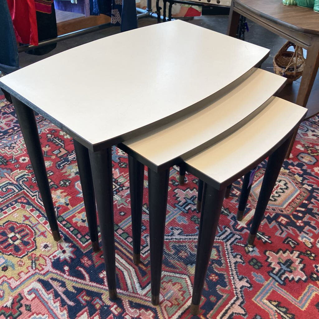 Mid Century White & Black Stacking Tables