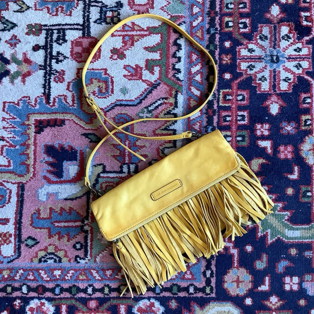 Frye Saddle Flap Yellow Italian Leather Fringe Cross-body Bag