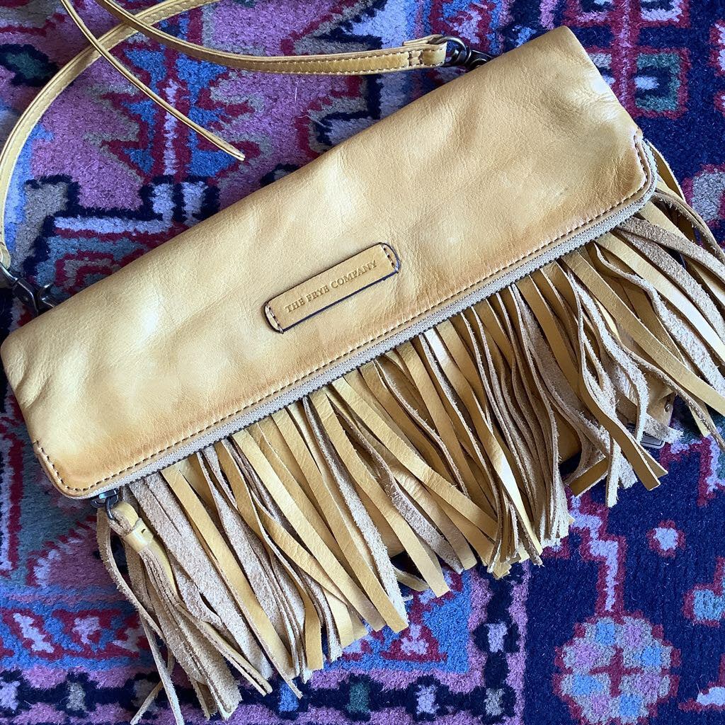 Frye Saddle Flap Yellow Italian Leather Fringe Cross-body Bag