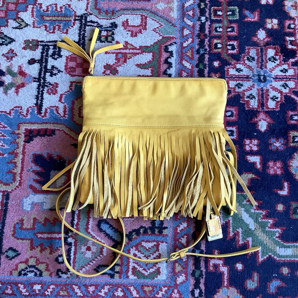 Frye Saddle Flap Yellow Italian Leather Fringe Cross-body Bag