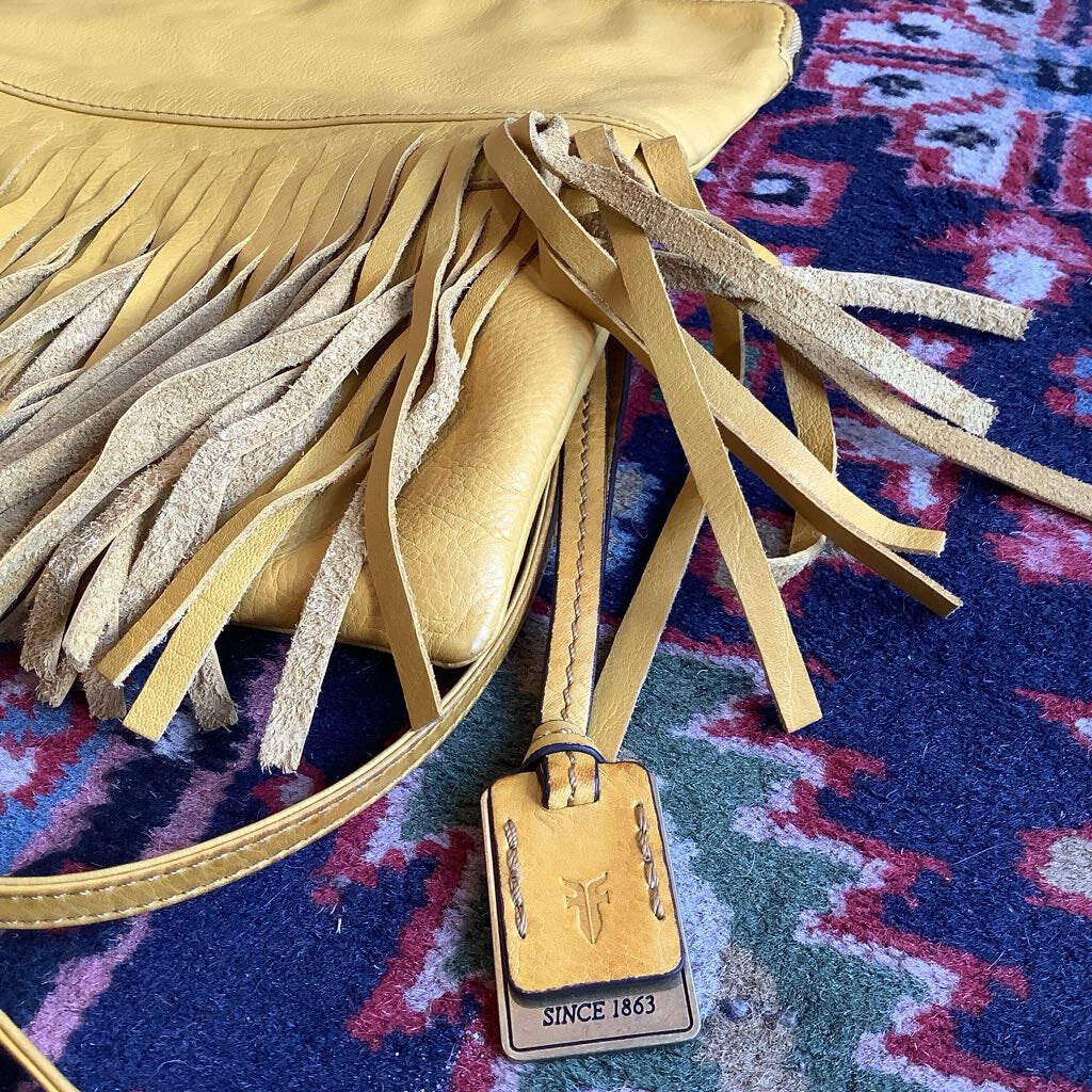 Frye Saddle Flap Yellow Italian Leather Fringe Cross-body Bag