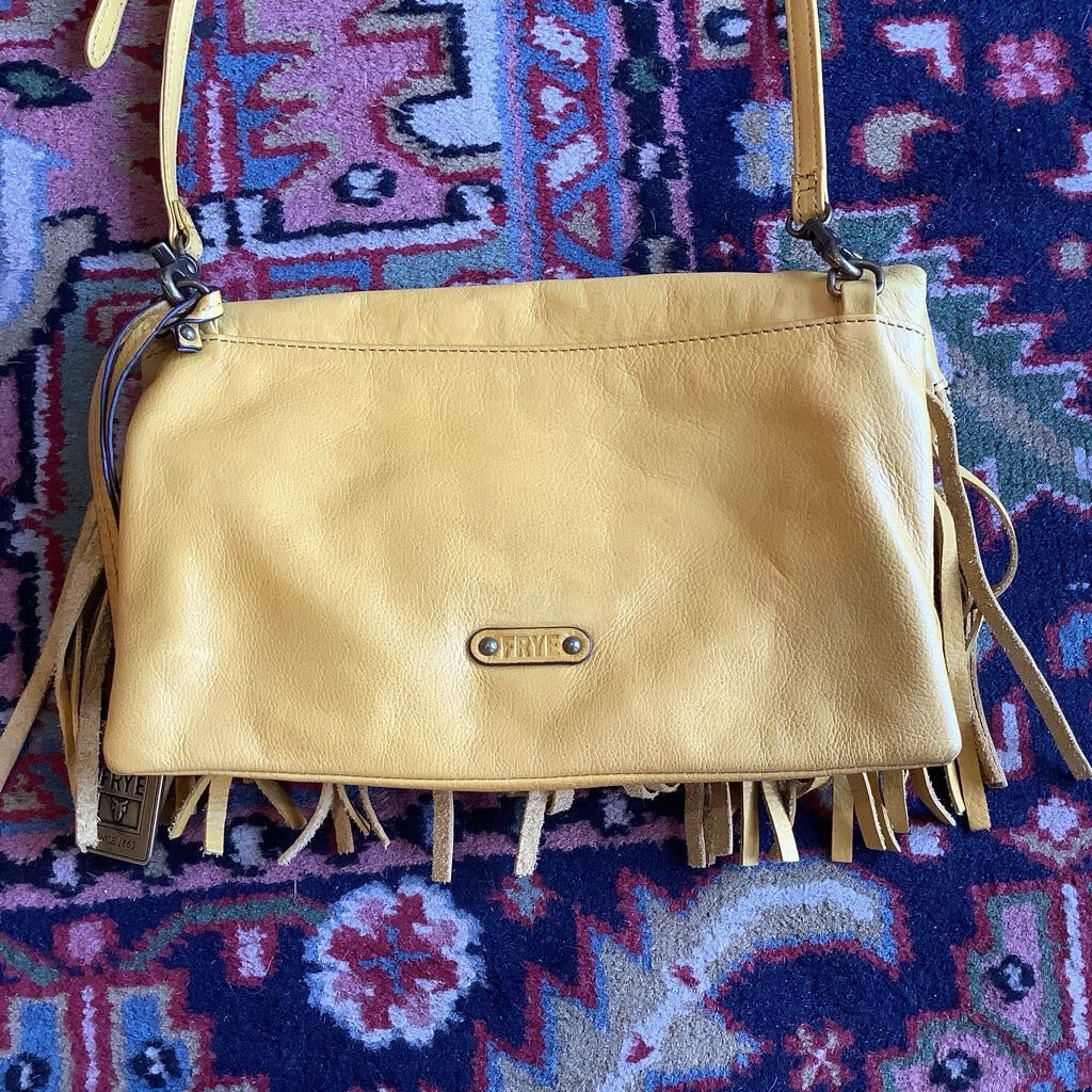 Frye Saddle Flap Yellow Italian Leather Fringe Cross-body Bag