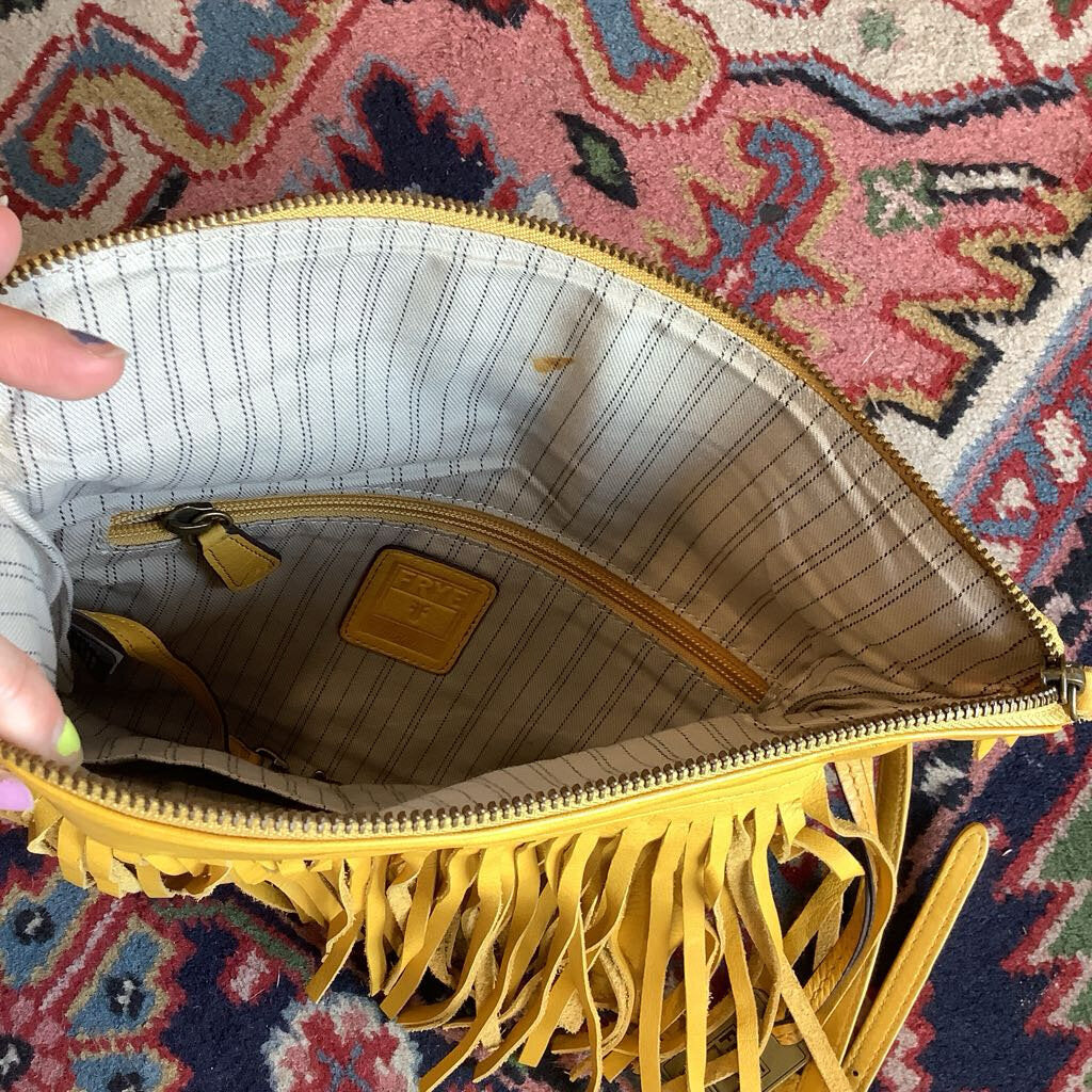 Frye Saddle Flap Yellow Italian Leather Fringe Cross-body Bag
