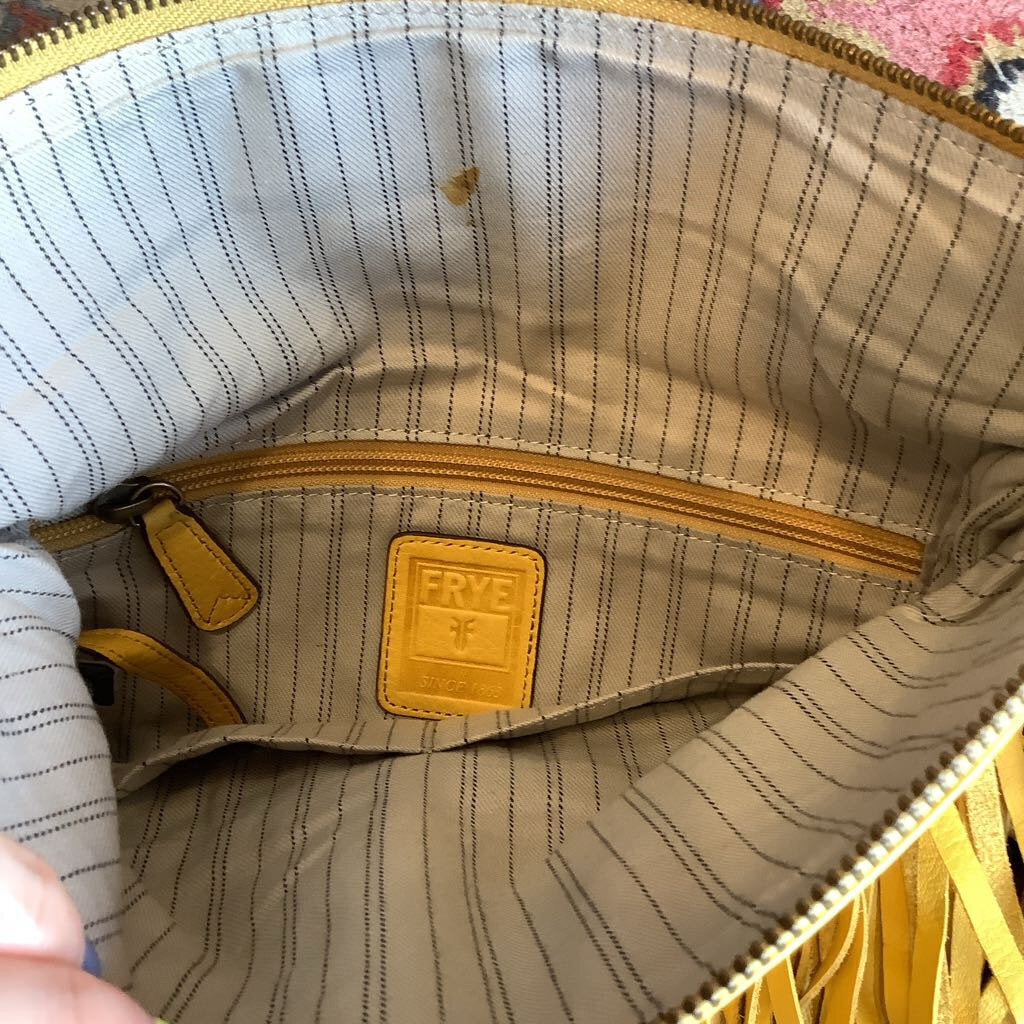 Frye Saddle Flap Yellow Italian Leather Fringe Cross-body Bag
