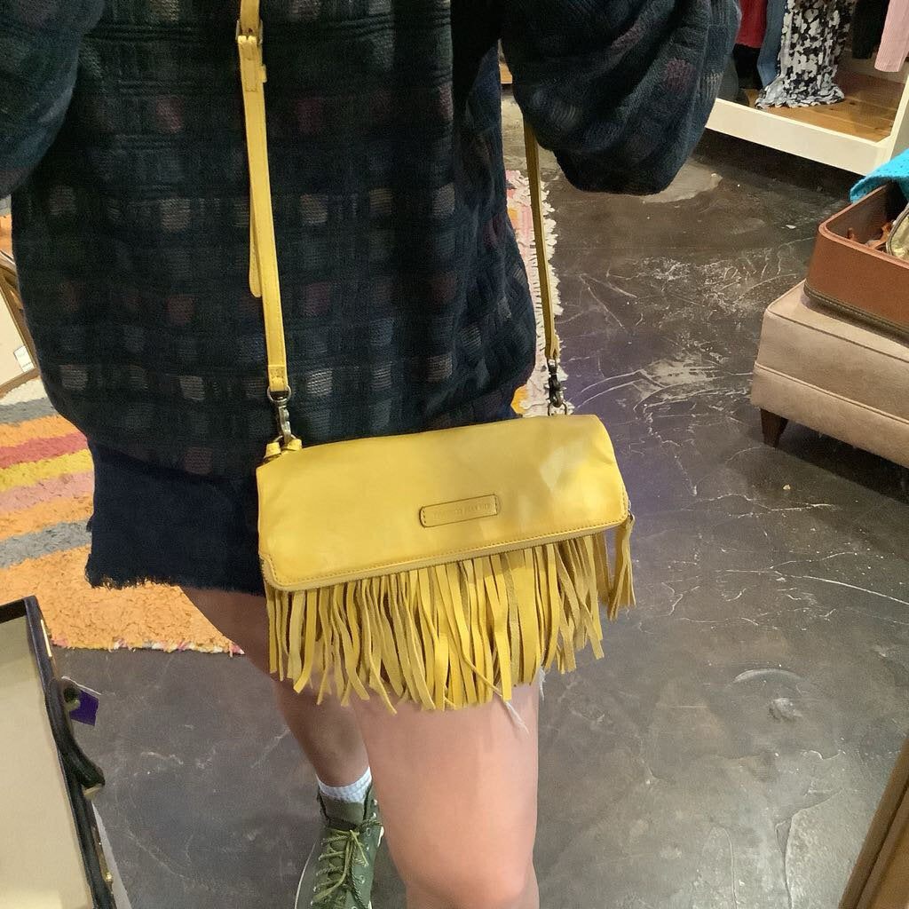 Frye Saddle Flap Yellow Italian Leather Fringe Cross-body Bag
