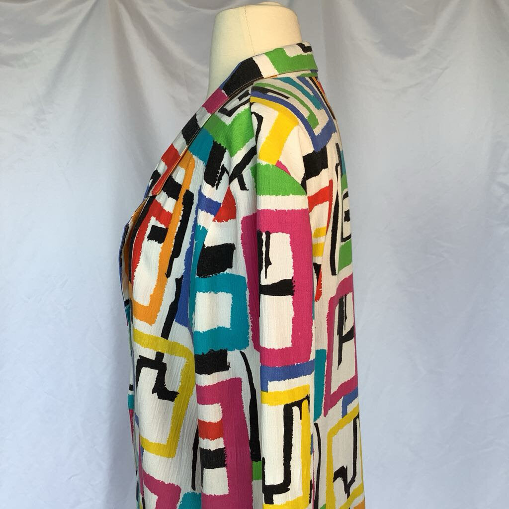 1980s White Mulitcolored One Button Blazer