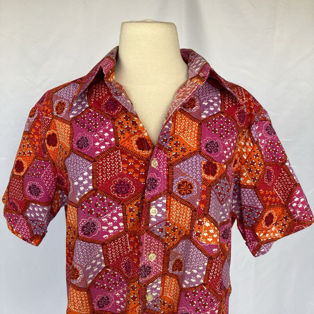 1970s Pink and Orange Button Up by Countess Mara for Jordan Marsh