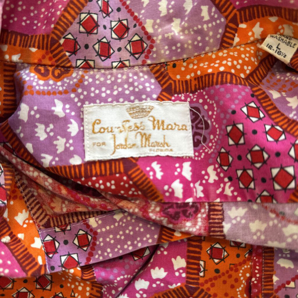 1970s Pink and Orange Button Up by Countess Mara for Jordan Marsh