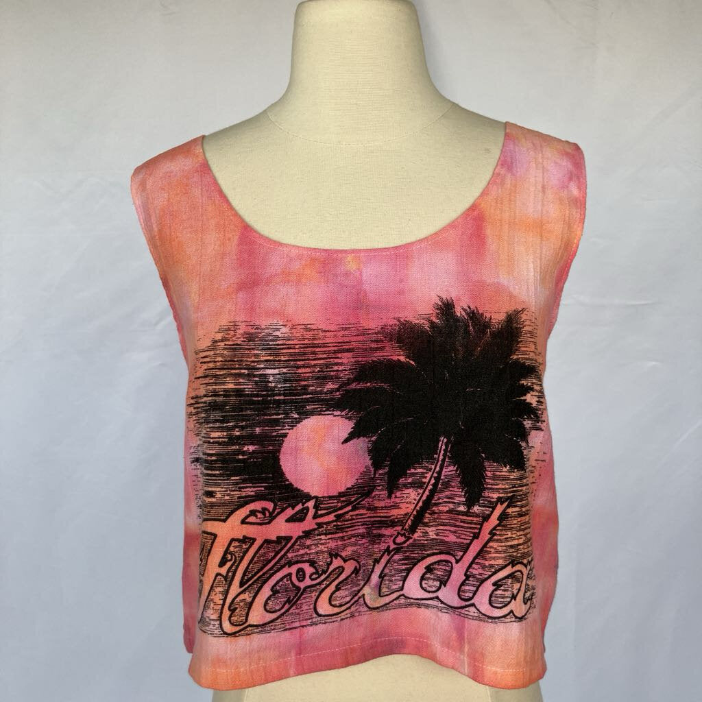 1990s Pink Tie Dye "Florida" Crop Top
