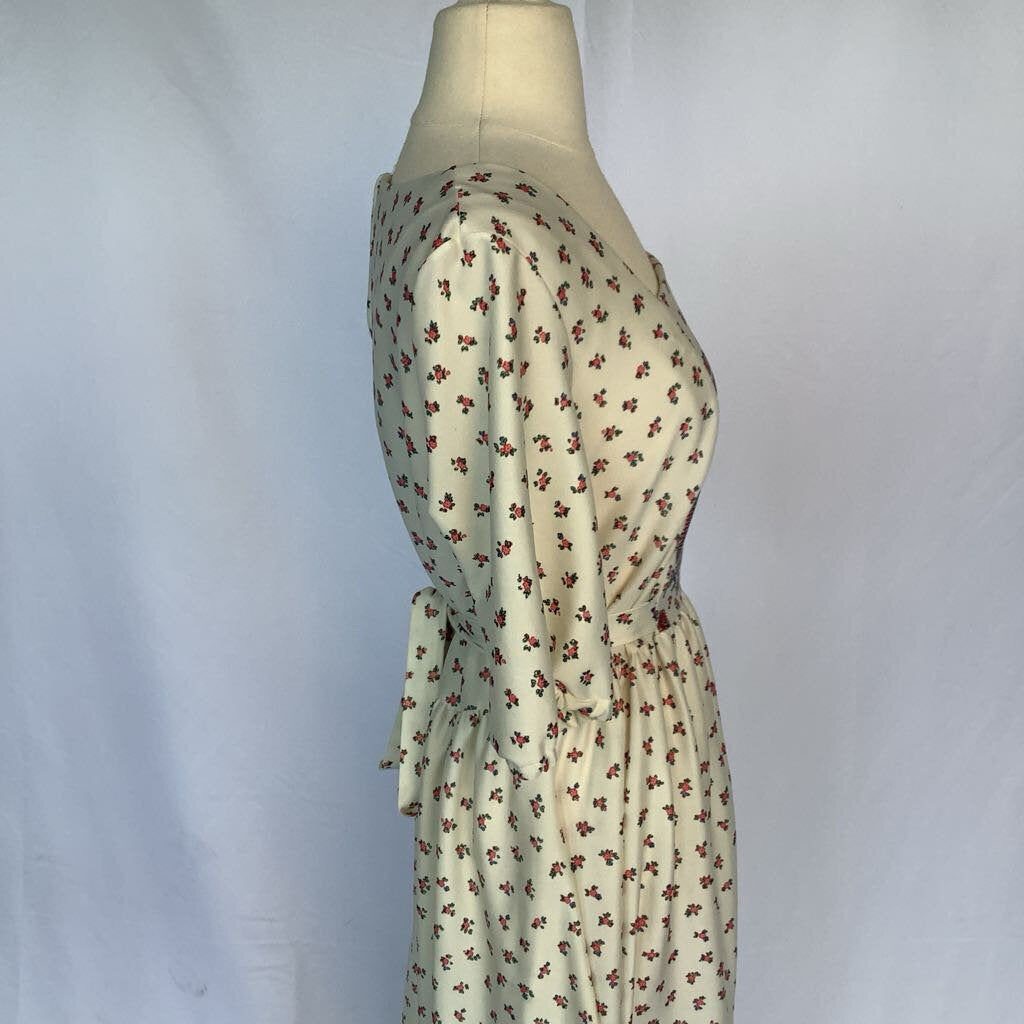 1970s White Floral Maxi Dress
