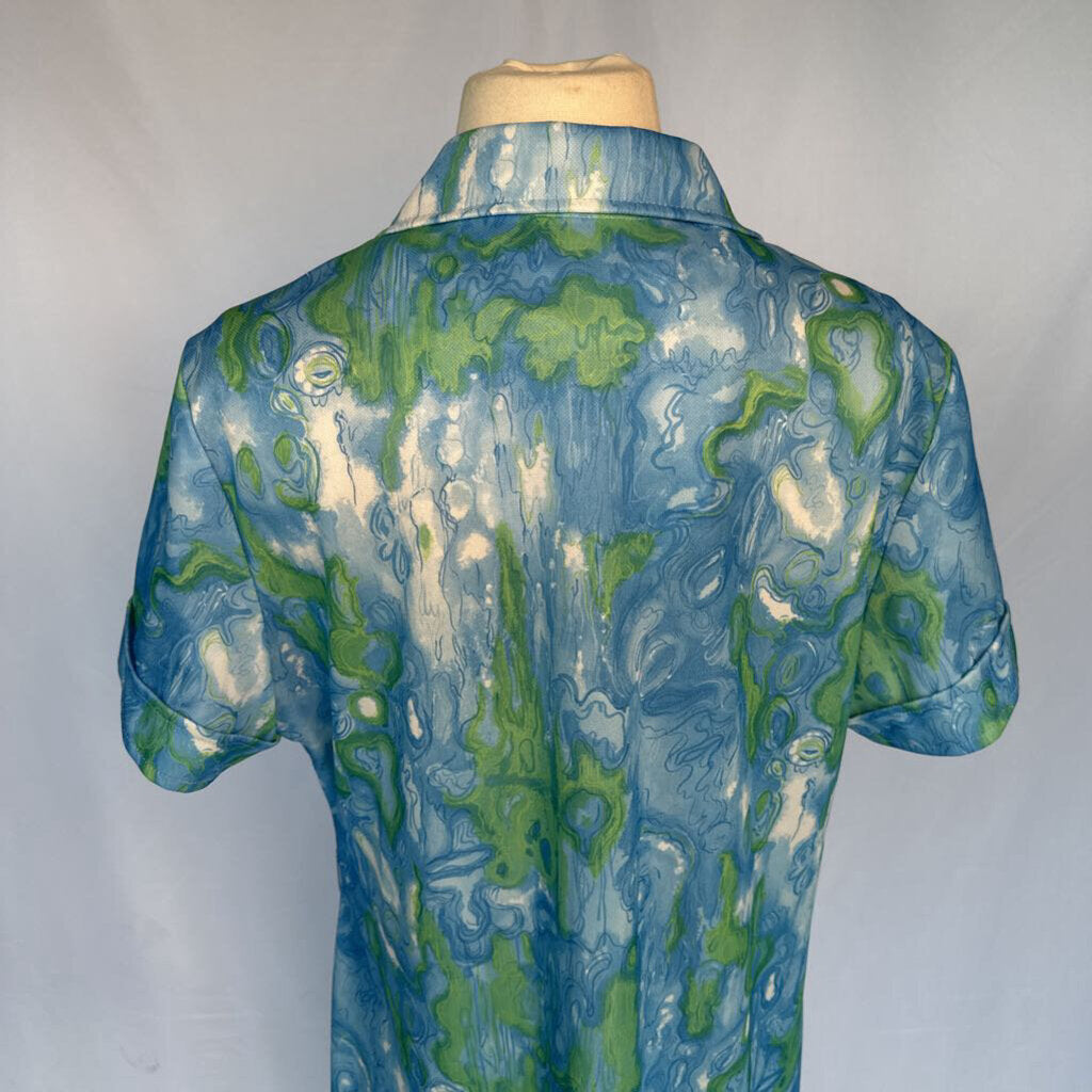 1970s Blue Watercolor Mod Shift Dress