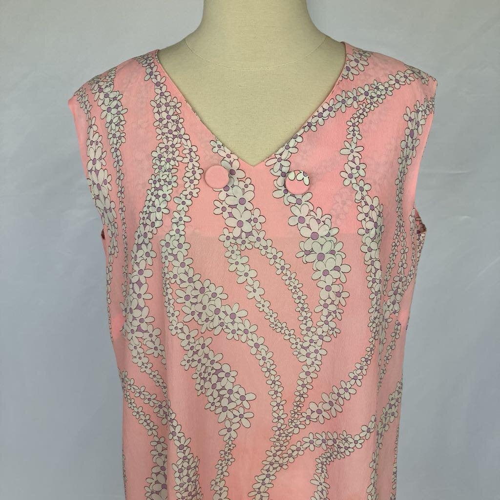 1960s Handmade Pink Mod Floral Shift Dress