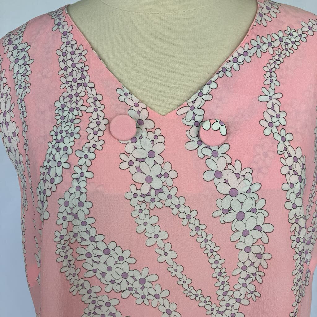 1960s Handmade Pink Mod Floral Shift Dress