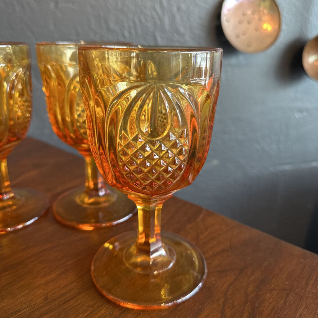 Vintage Fenton New England Colonial Amber Pineapple Footed Glass Set