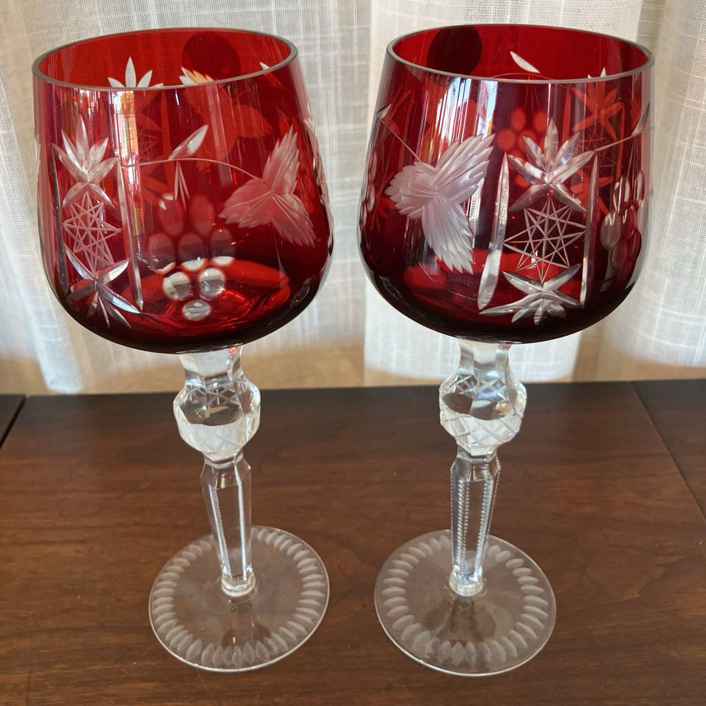 Vintage Poland Hortensja (Hortensia) Crystal Wine Glasses