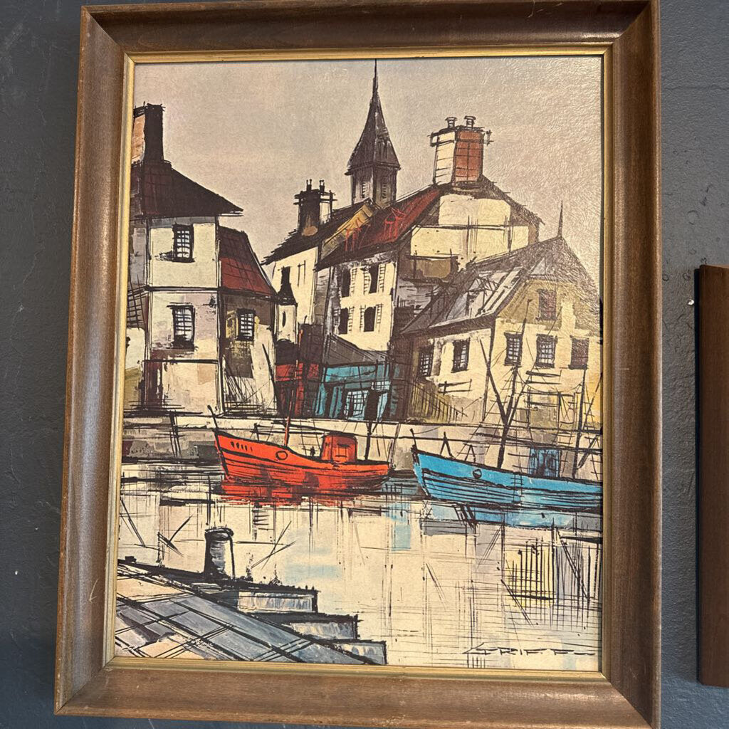 Mid Century "Harbor Scene" Framed Print by M. Edward Griff