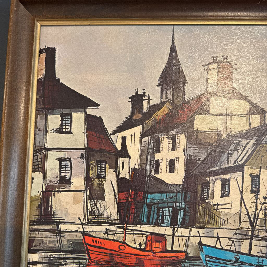 Mid Century "Harbor Scene" Framed Print by M. Edward Griff