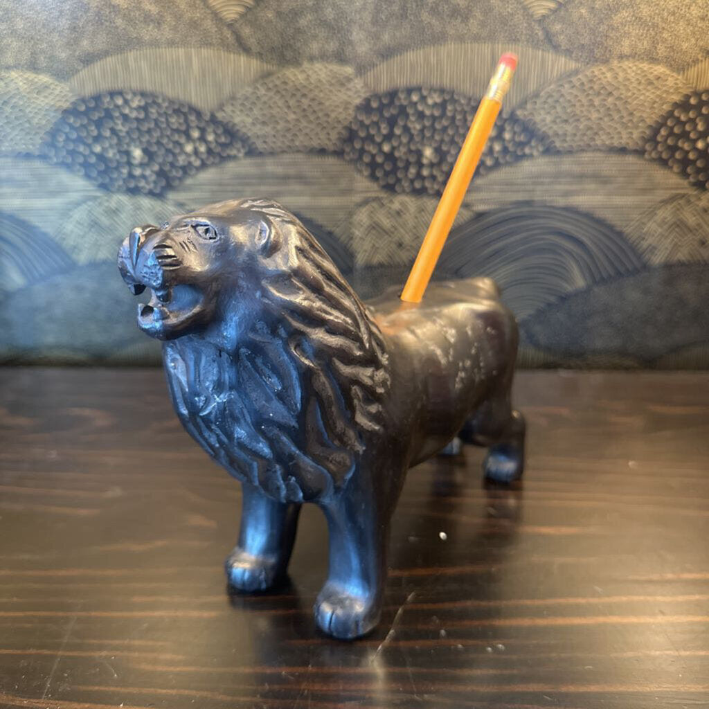Vintage Black Lion Pencil / Pen Holder