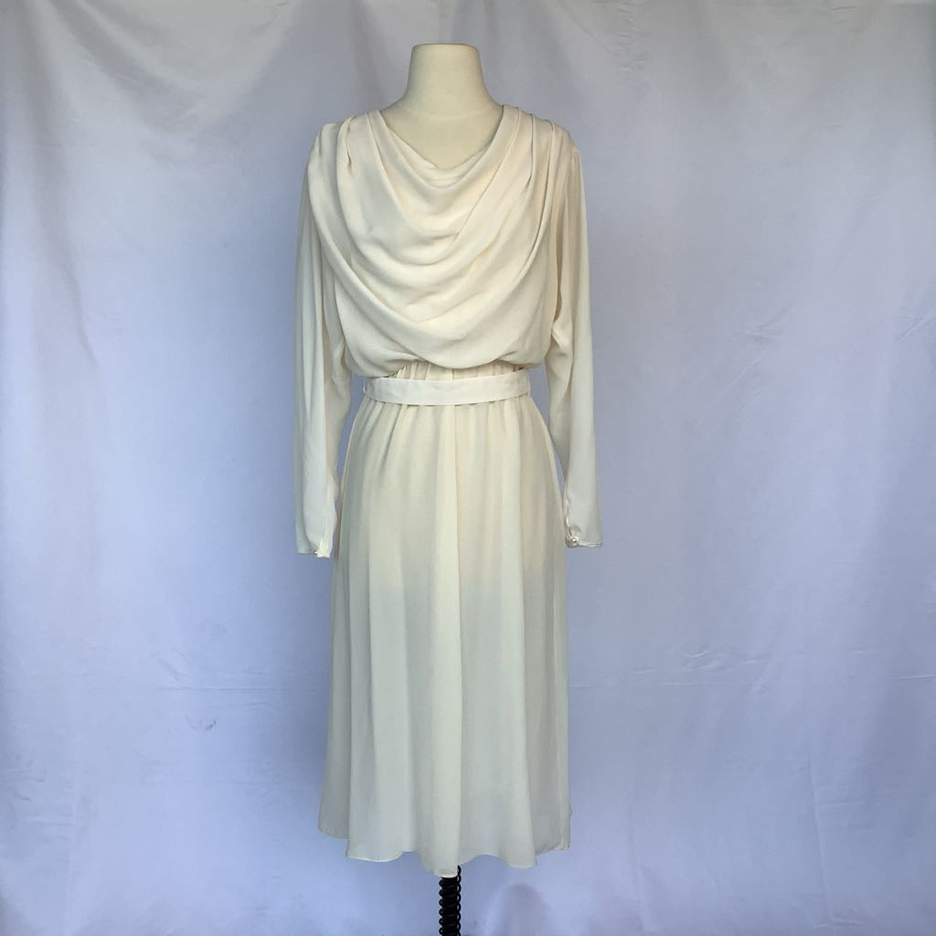 1970s Ursula of Switzerland Cream Midi w/ Back Floral Embroidery