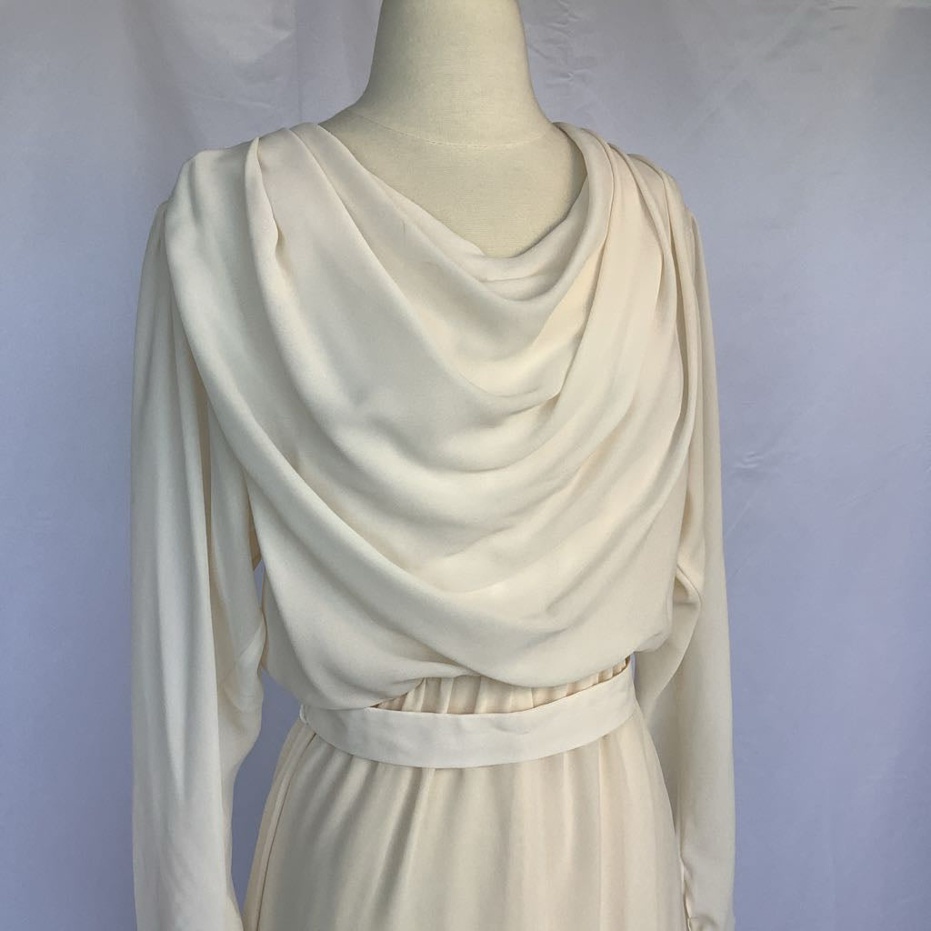 1970s Ursula of Switzerland Cream Midi w/ Back Floral Embroidery