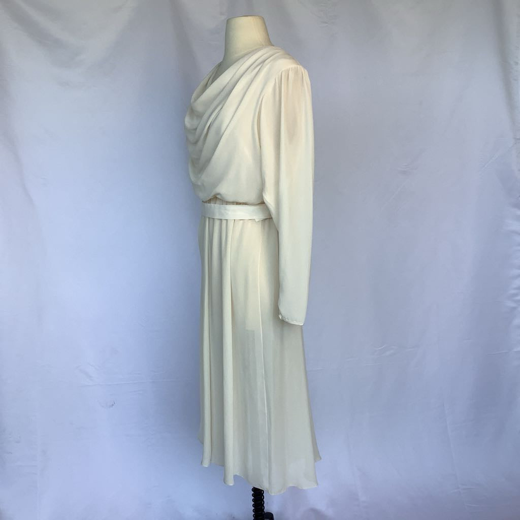 1970s Ursula of Switzerland Cream Midi w/ Back Floral Embroidery