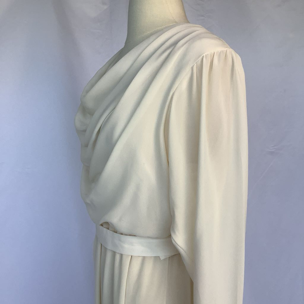 1970s Ursula of Switzerland Cream Midi w/ Back Floral Embroidery
