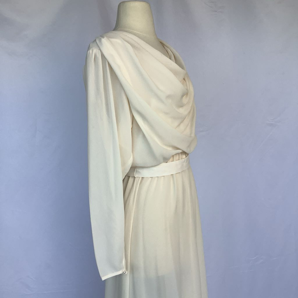 1970s Ursula of Switzerland Cream Midi w/ Back Floral Embroidery