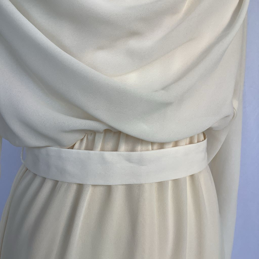 1970s Ursula of Switzerland Cream Midi w/ Back Floral Embroidery