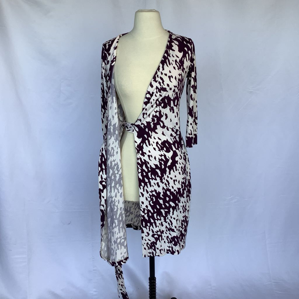 Diane von Furstenberg New Julian Two Silk Purple & White Print Wrap Dress