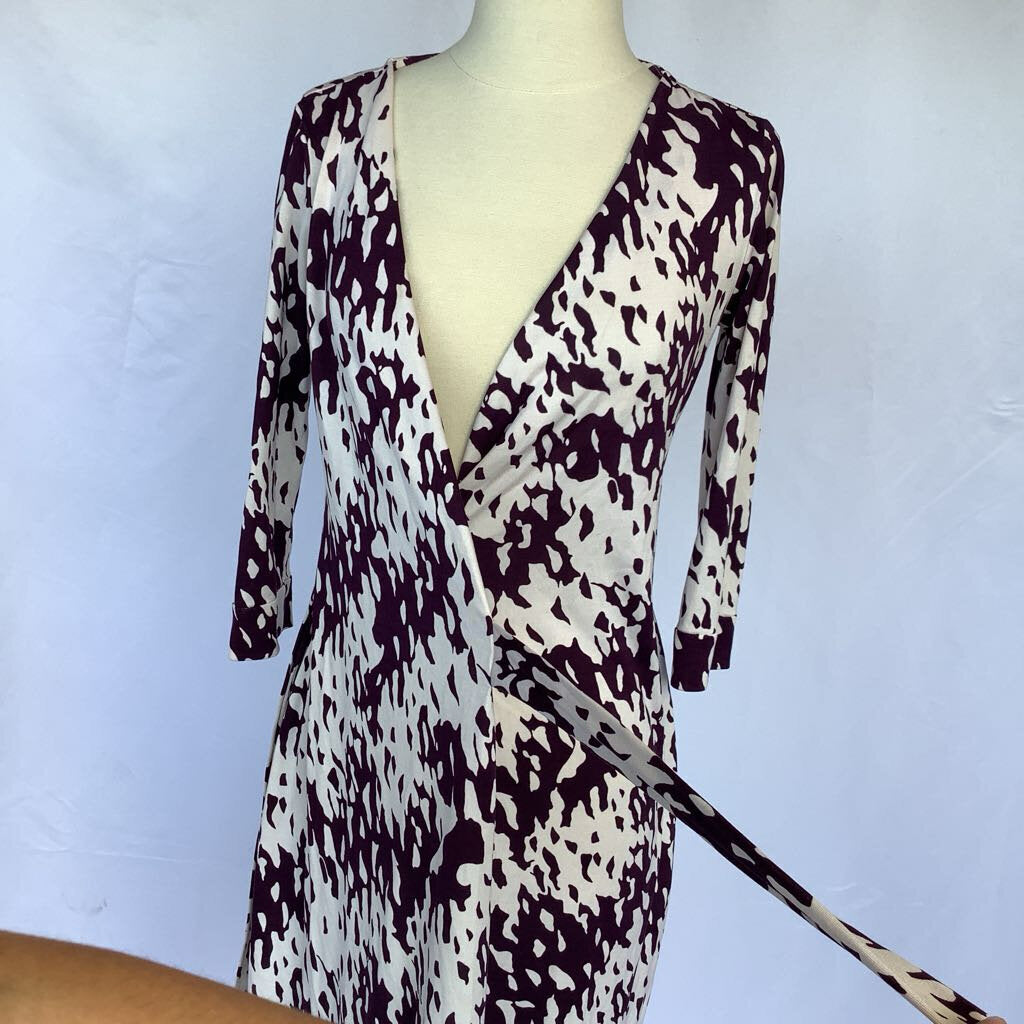 Diane von Furstenberg New Julian Two Silk Purple & White Print Wrap Dress