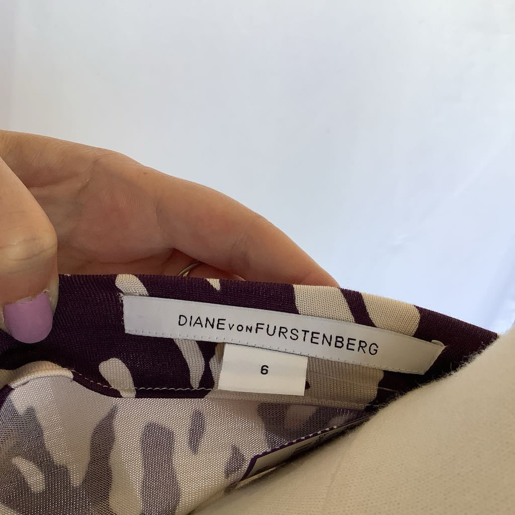Diane von Furstenberg New Julian Two Silk Purple & White Print Wrap Dress