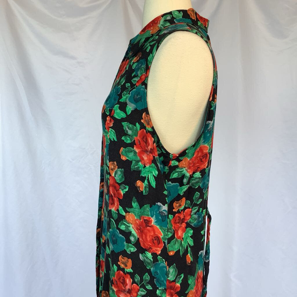 1990s Black Rose Midi Dress