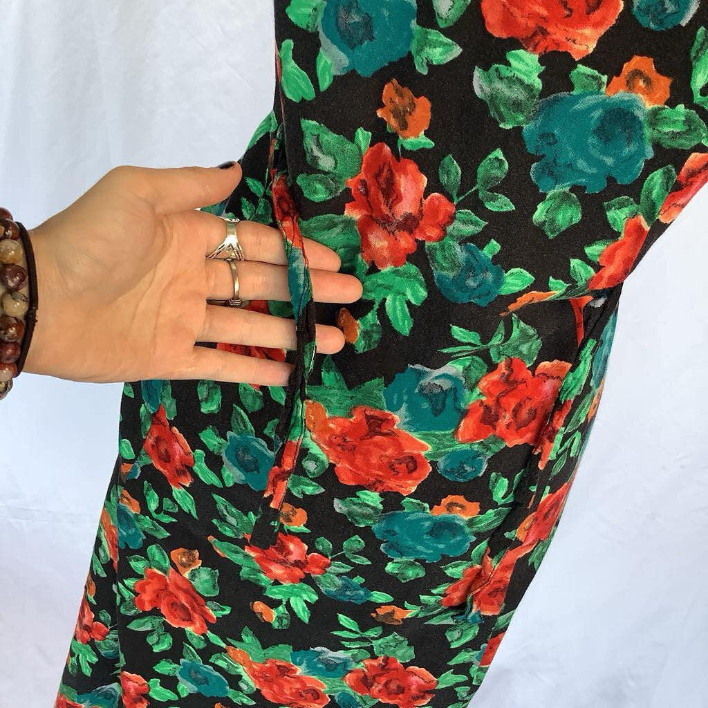 1990s Black Rose Midi Dress