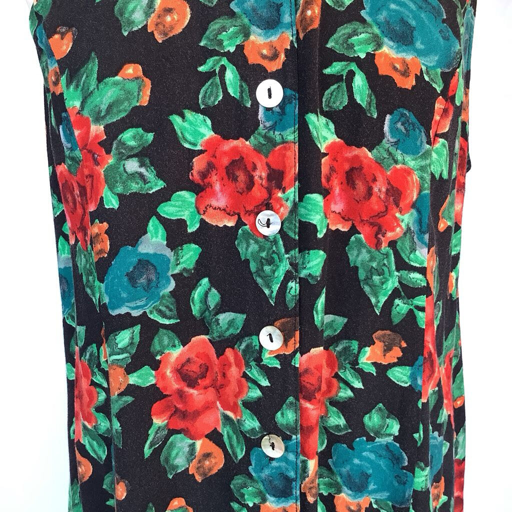 1990s Black Rose Midi Dress