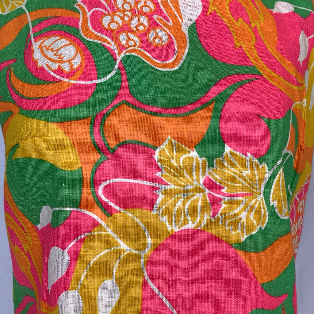 1960s Pink and Green Floral Shift Dress