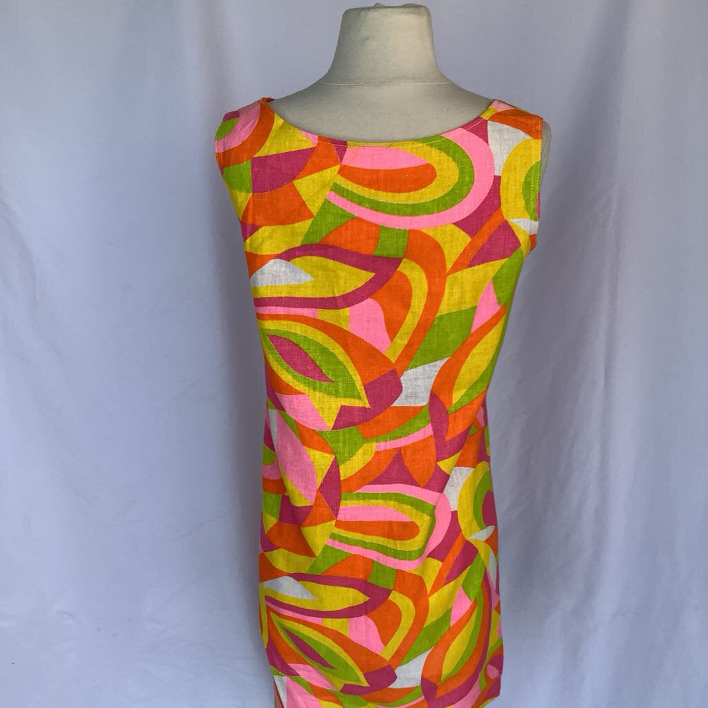 1960s Pink and Orange Geometric Shift Dress