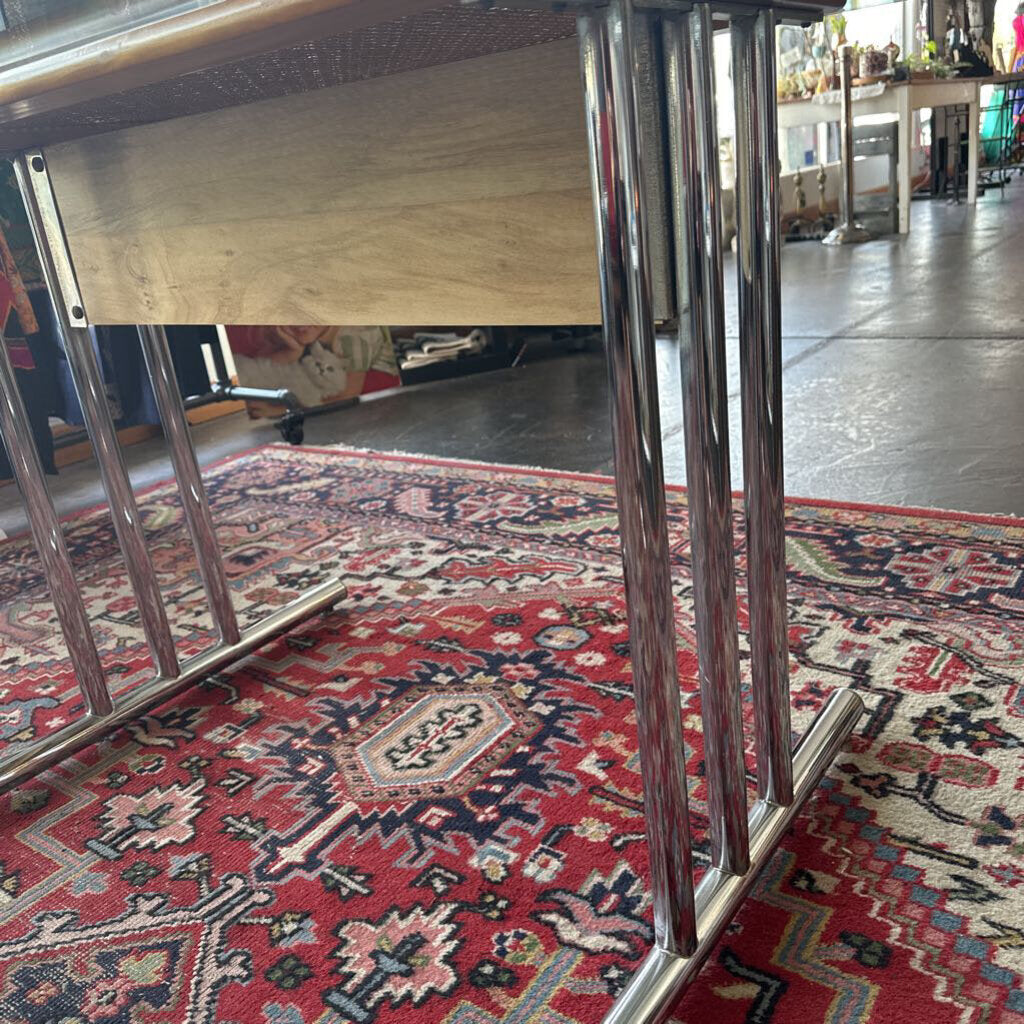 Harvey Probber Style Mid Century Glass, Chrome and Cane Dining Table
