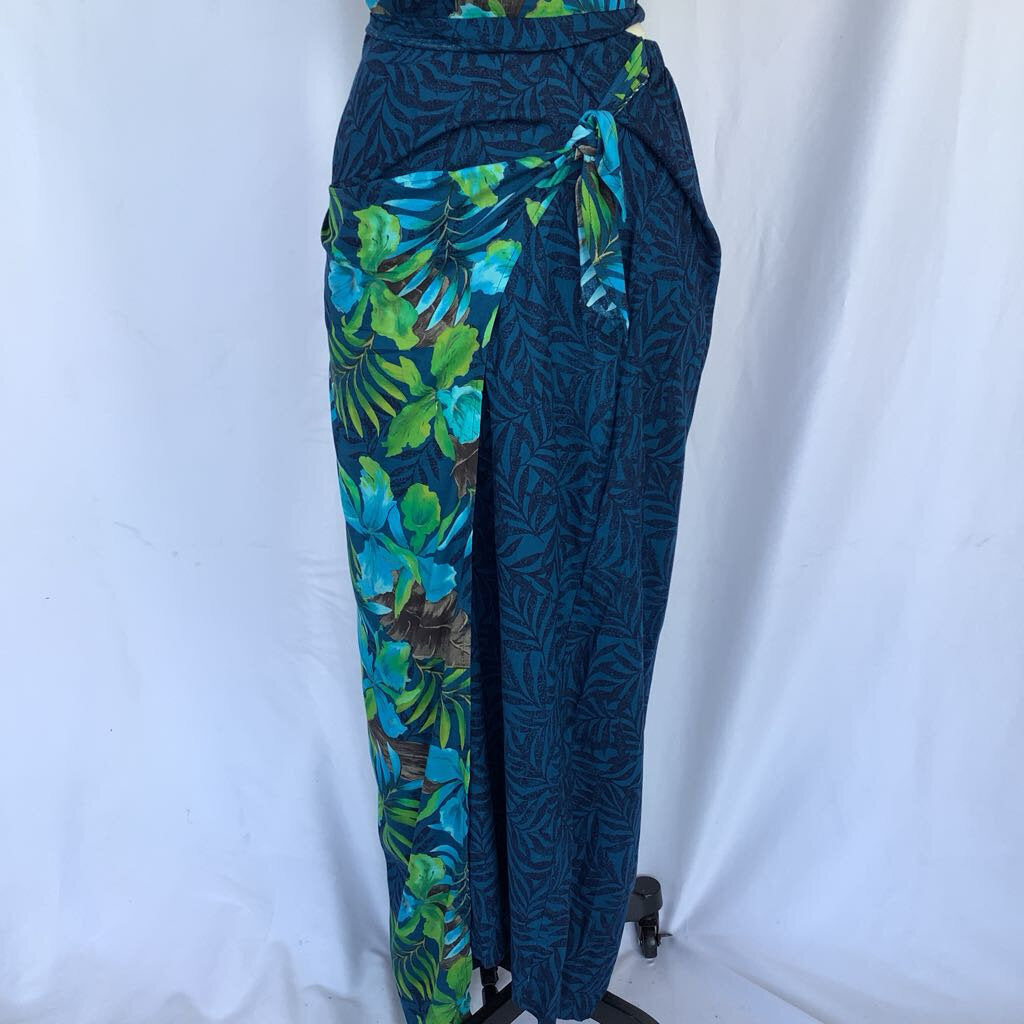 1990s Units 2 Piece Tropical Faux Sarang Maxi Skirt w/ Tank Top