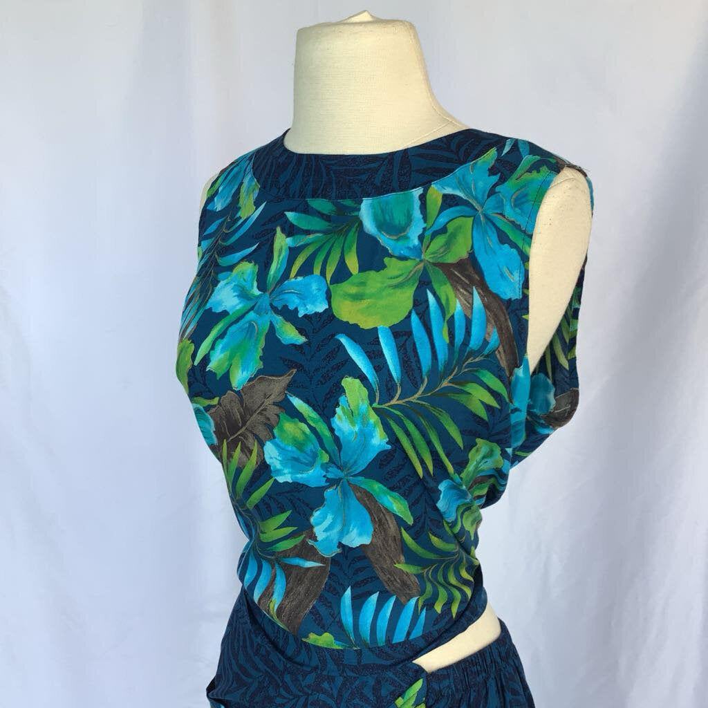 1990s Units 2 Piece Tropical Faux Sarang Maxi Skirt w/ Tank Top