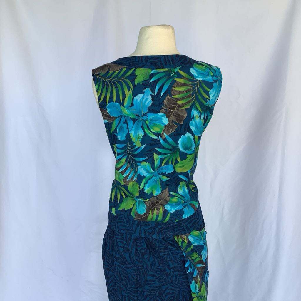 1990s Units 2 Piece Tropical Faux Sarang Maxi Skirt w/ Tank Top