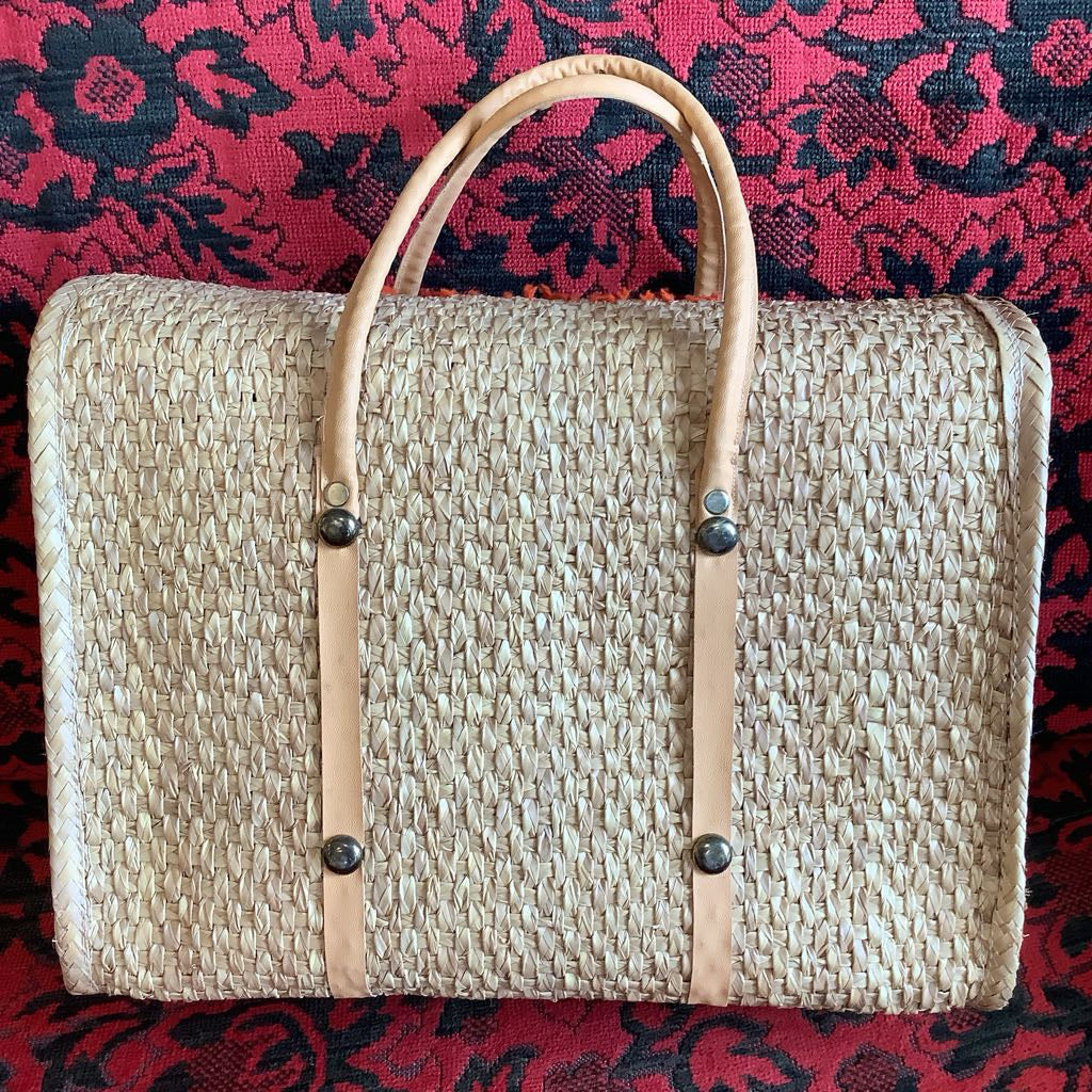 Amazing Vintage Large Straw Bag w Embellishment