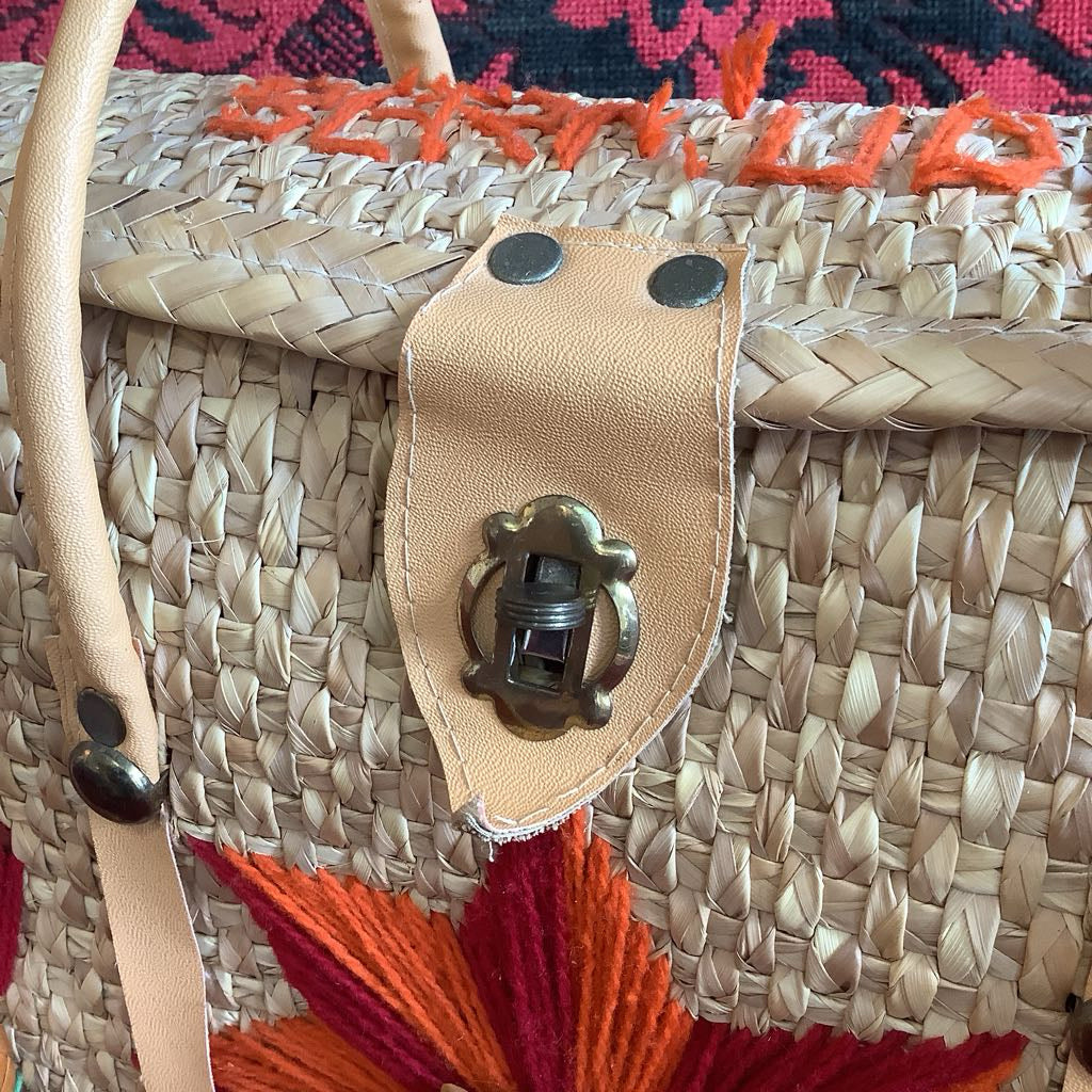 Amazing Vintage Large Straw Bag w Embellishment