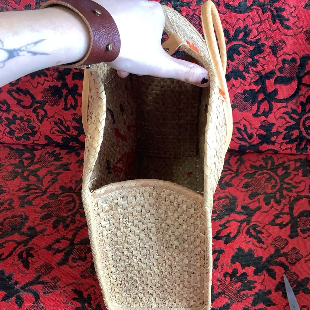 Amazing Vintage Large Straw Bag w Embellishment