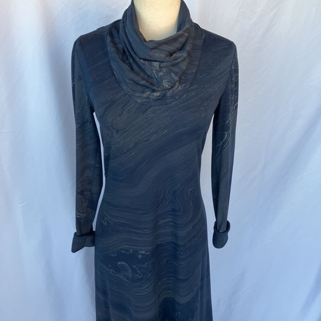 1970s Maxi Navy Watercolor Print Maxi