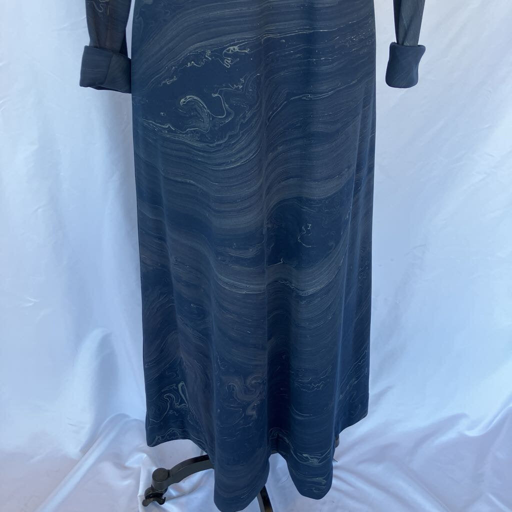 1970s Maxi Navy Watercolor Print Maxi