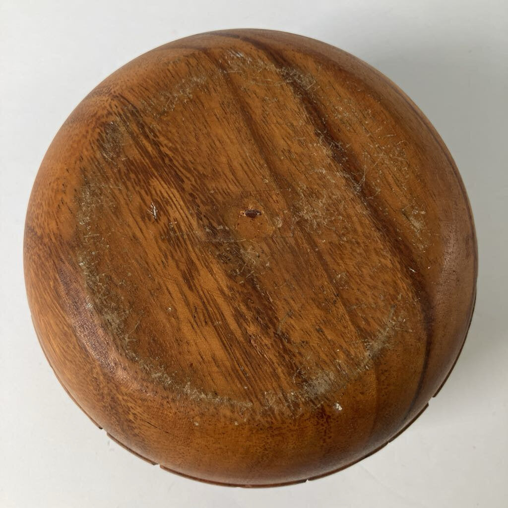 Vintage Round Wooden Bowl with Flowers