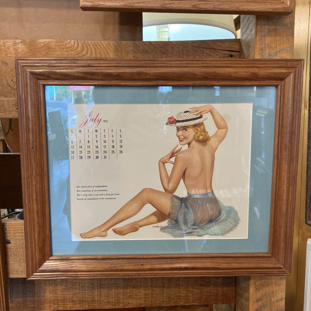 July 1952 Original Pinup Calendar Page